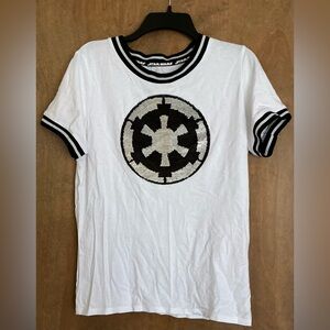Star Wars Disney Park Short Sleeve Shirt Galactic Empire Insignia Flip Sequins L
